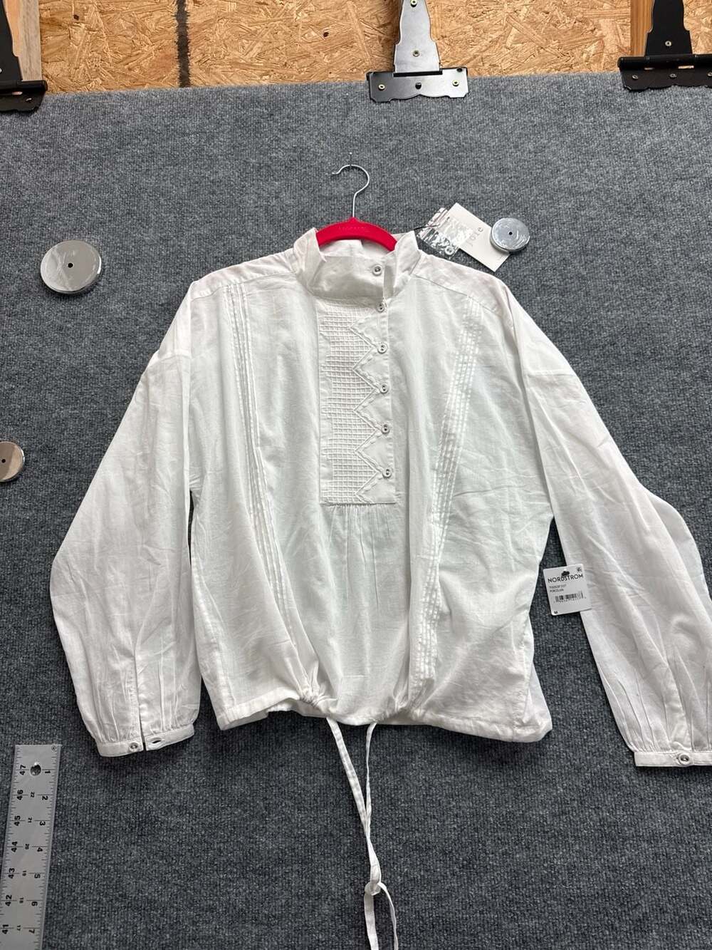 Joie Porcelain White Embroidered High Neck Long Sleeve Blouse